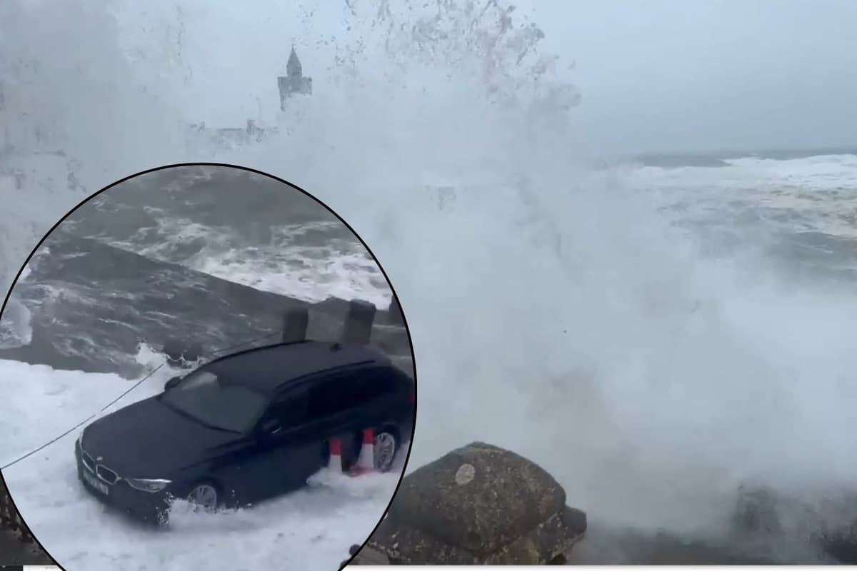 Storm Kathleen Watch the moment a car gets soaked as waves batter the